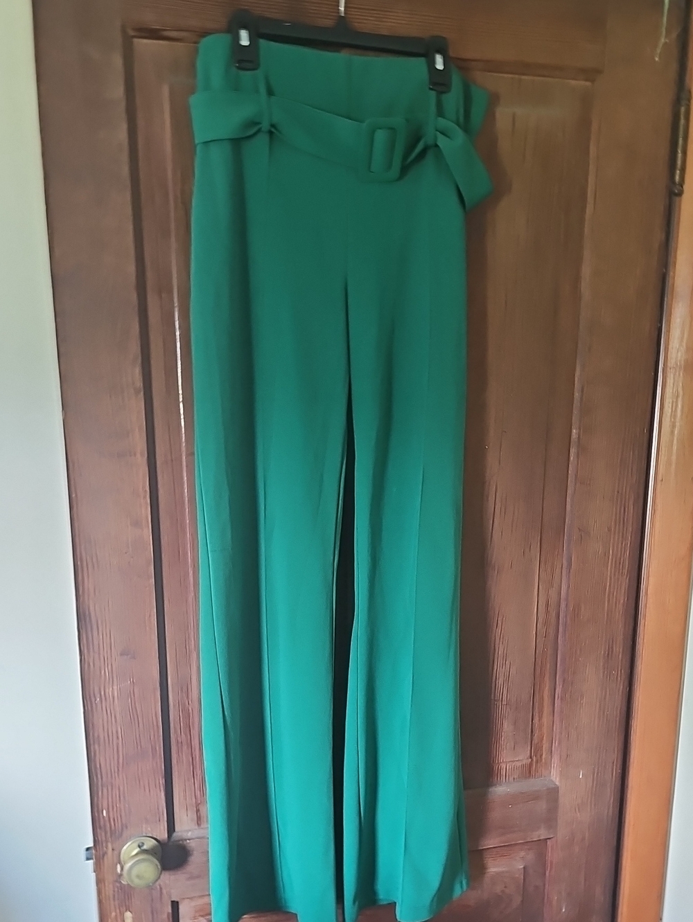 High-Waist Green Wide-Leg Pants with Belt
